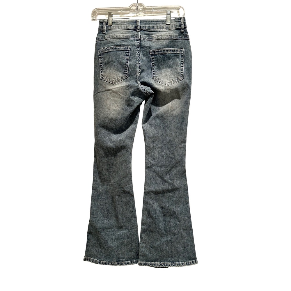 Petite Flare Jeans Y2K Light Wash Stretch Denim Mid Rise‎ Small - Picture 4 of 5